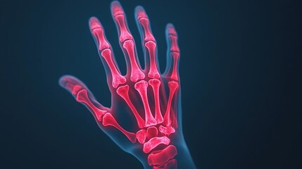 Obraz premium Detailed X Ray Image of Human Hand Skeleton Anatomy Showing Bones and Joints in High Medical Diagnostic Scan