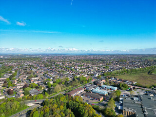 Downtown and Central Derby City Centre of Midlands England, Great Britain. High Angle Footage Was...
