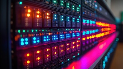 Fototapeta premium Server Rack with Colorful Lights