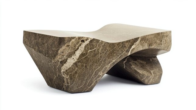 A sculptural  stone coffee table with a fluid, organic shape.