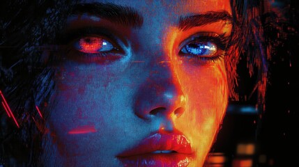 pixel art of a woman's face getting covered in paint, black background, 90s video game graphics, retro sprites, dot art, pixel pushing, 16 bit. 3D render. hyper cyberpunk, picture for cover magazine.