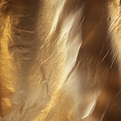 Fototapeta premium Wrinkled gold foil background, shimmering with intense metallic reflections, rich and luxurious feel
