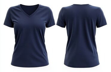 Navy Blue V Neck T Shirt 3D Render Front and Back Short Sleeve