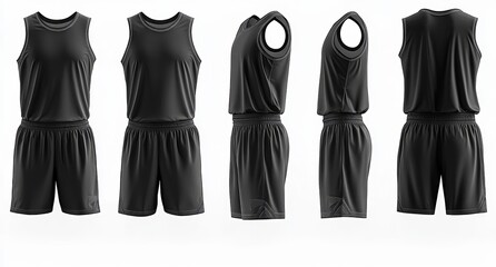 Black Sports Shirt and Shorts Athletic Wear Round Neck Sleeveless Jersey Pants