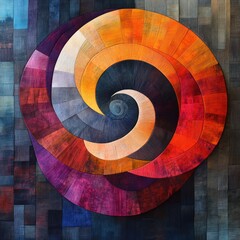 Fototapeta premium Abstract spiral design with vibrant colors and layered textures.