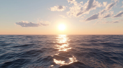 Obraz premium Golden Sunset Over Calm Ocean Horizon with Warm Hues