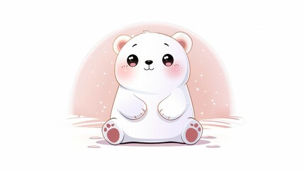Adorable Cartoon Polar Bear Cub Sitting in the Snow