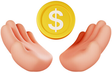 동전 3D 렌더링 손 제스처 그림
