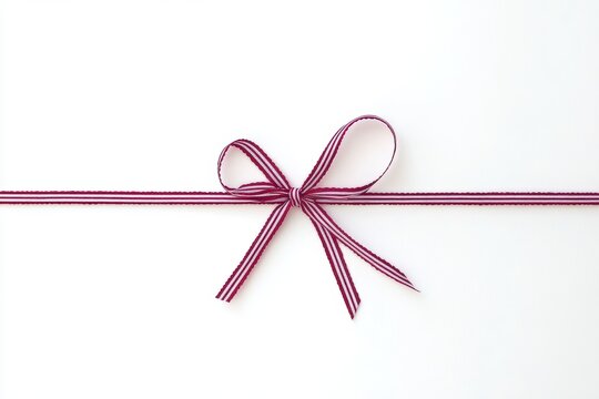Red and White Striped Gift Ribbon Bow on White Background Minimalist Design