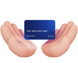 신용카드 3D 렌더링 손 제스처 그림