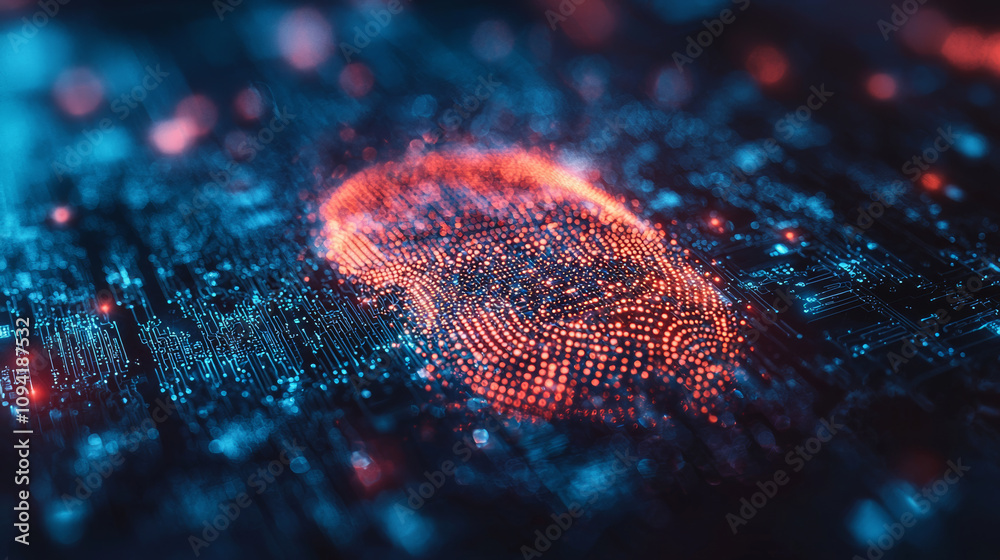 Wall mural digital fingerprint representation showcasing biometric authentication technology, emphasizing secur