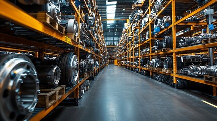 Capacity Shipping System, Expansive Industrial Warehouse Filled with Auto Parts and Supplies on Heavy-Duty Storage Racks