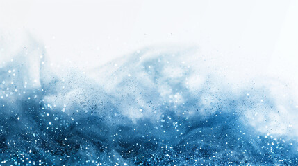 Abstract dust blue little glitter below going upwards to white top background.