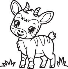 a cozy cutie style antelope black and white illustration vector line art