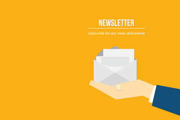 Newsletter. vector illustration of email marketing. subscription to newsletter, news, offers, promotions. a letter and envelope. subscribe, submit. send by mail.	