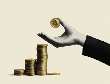 Disembodied Hand Holding Gold Coin Abstract Minimalism