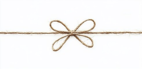 Brown Twine Bow Tied with Simple Loop on White Background