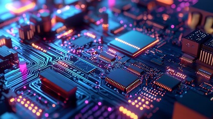 Fototapeta premium Neural Network Significant Automation, Futuristic Circuit Board with Vibrant Colors and Complex Patterns