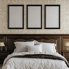 Mock up concept. Poster frame in room interior. 3d Illustration.