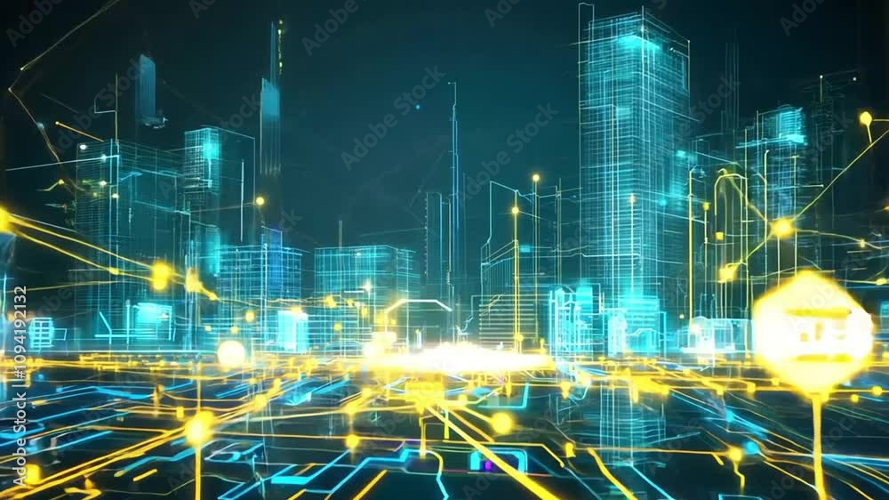 Wall mural abstract representation of a futuristic cityscape with glowing lines and dots