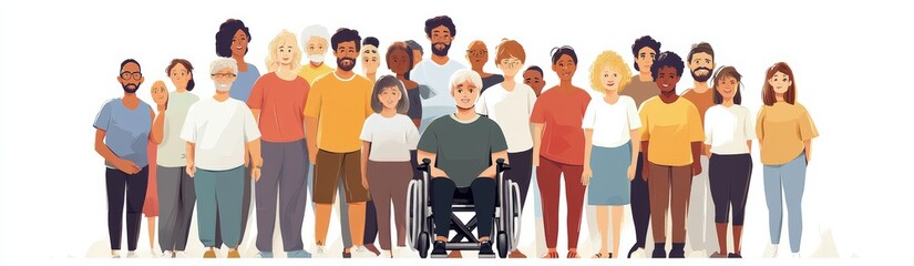 Obraz premium Diverse Group of People Including Wheelchair User in Modern Community Illustration