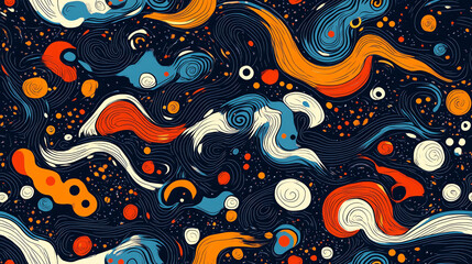 Fototapeta premium Night sky seamless pattern with flowing elements