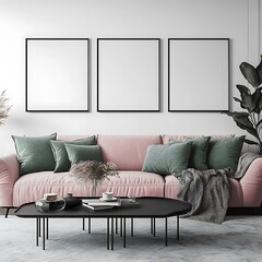 Mock up concept. Poster frame in room interior. 3d Illustration.