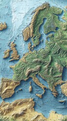 Fototapeta premium Detailed Topographical Map of the European Continent
