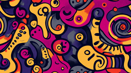 Fototapeta premium Psychedelic swirls seamless pattern in vibrant colors