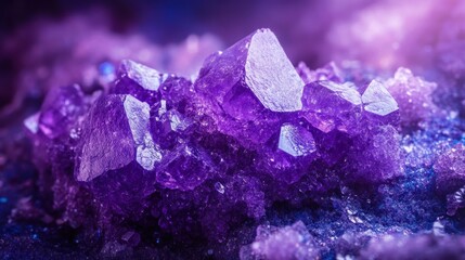 Fototapeta premium A close-up of sparkling purple crystals, showcasing their intricate shapes and textures.