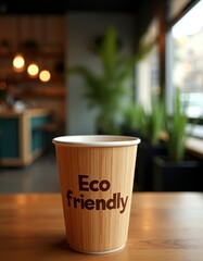 Eco-friendly coffee cup in modern cafe setting for sustainable design concepts