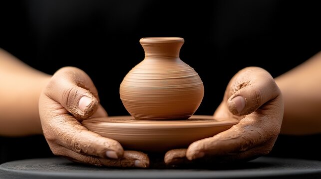 A close-up of hands shaping a beautiful clay pot, showcasing the artistry and craftsmanship of pottery and ceramics.