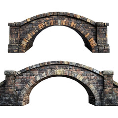 Two Stone Arch Bridges, Brickwork, Masonry, Architecture Isolated On transparent Background