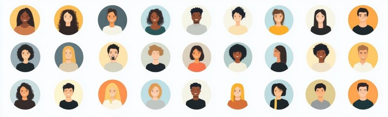 Diverse Faces Icons Set Modern Design