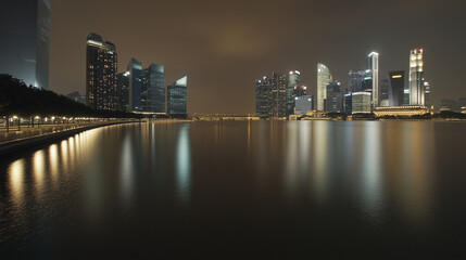 Fototapeta premium Panoramic Night View of Singapore Skyline and Marina Bay Sands
