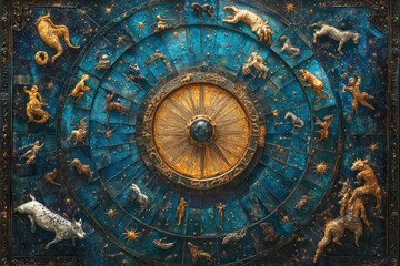Celestial Zodiac Wheel Depicting Astrological Constellations
