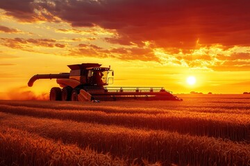 Fototapeta premium Harvesting at sunset. Ideal for agriculture, farming, and food industry projects.