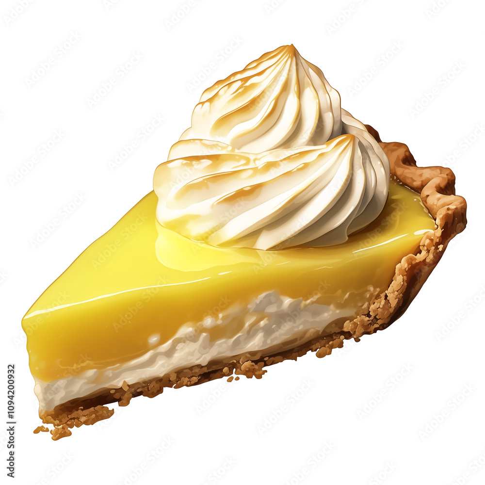Poster slice of coconut custard pie with golden crust and creamy topping, isolated on white background, sho