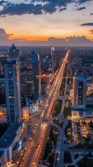 Obraz premium Urban Skyline at Sunset with City Lights