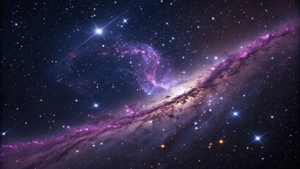 Obraz premium Purple cosmic dust trails through a star field filled with bright stars, cosmic dust clouds in space, purple cosmic dust