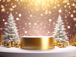 Festive Golden Christmas Product Display Podium.
