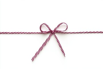 Red and White Striped Gift Bow Tied Ribbon Minimalist Decor on White Background