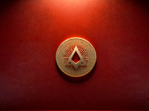 Gold Avax Cryptocurrency Coin on Red Background