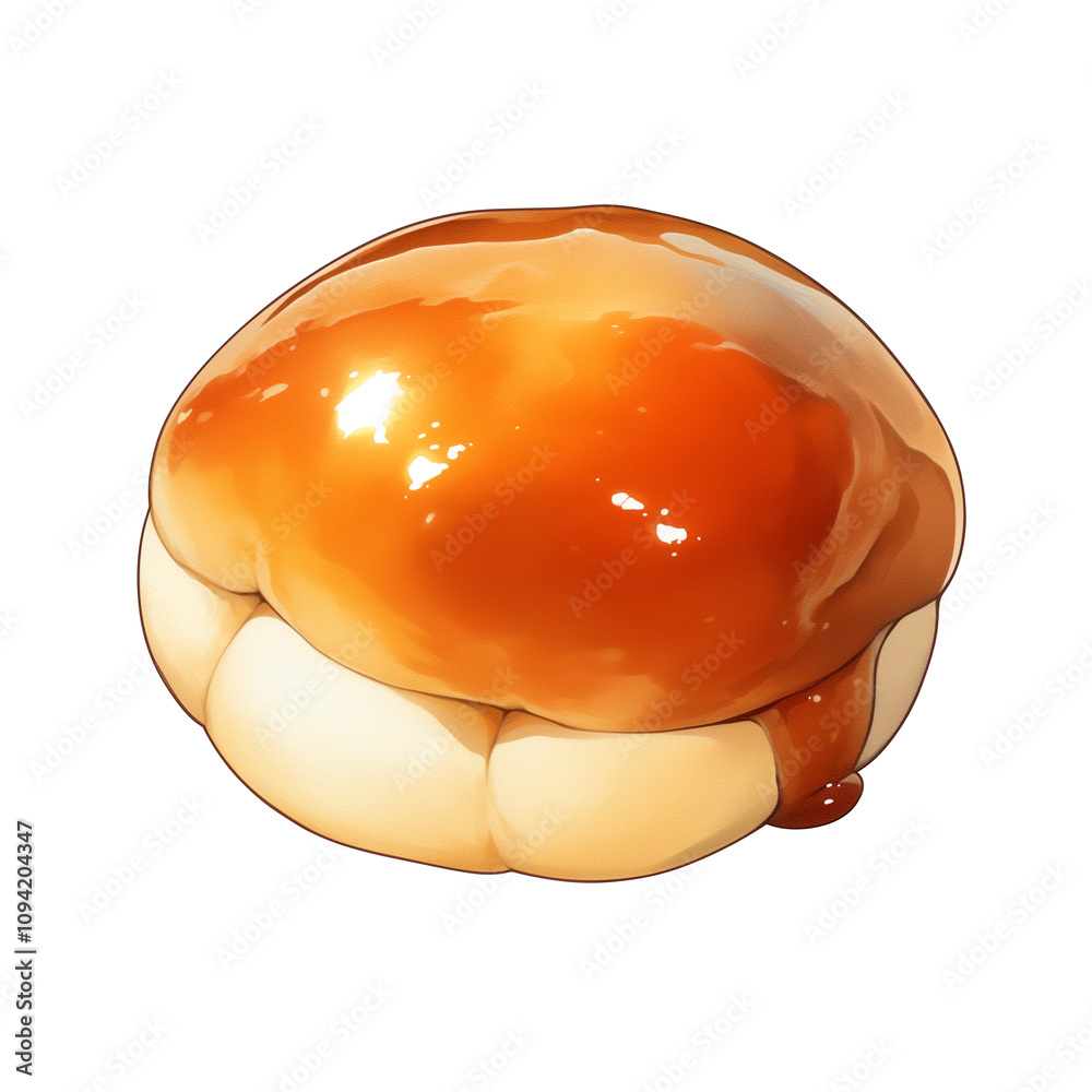 Poster shiny red bean bun with glossy surface, isolated on white background, showcasing its smooth texture and appetizing appearance. Perfect for bakery or dessert themes