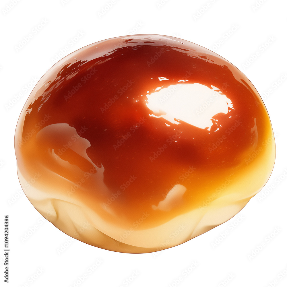 Poster shiny, glazed red bean bun isolated on white background, showcasing its smooth texture and rich colo