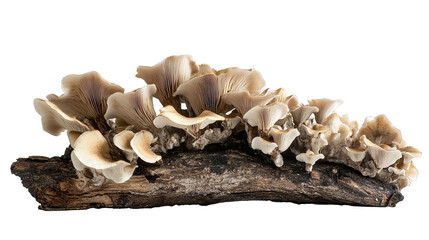 A stunning portrayal of wood ear mushrooms thriving on rotten wood, showcasing their graceful forms and natural beauty in a captivating composition