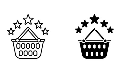 shopping basket with stars, best quality shopping icon vector