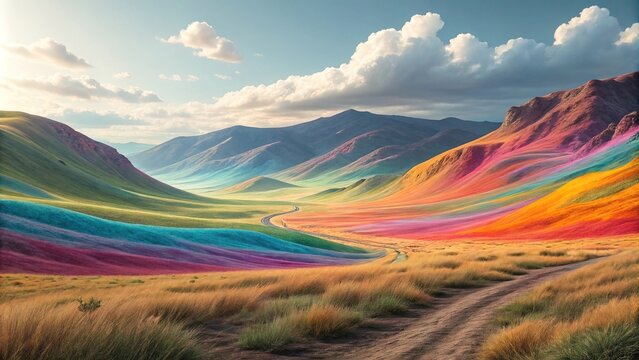 Swirling waveforms with bright colors that echo across the digital landscape, pattern, design, , colorful