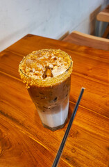 close up of vanilla cream with iced espresso