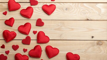 Warm red hearts on a wooden background symbolizing love and affection, token of affection, valentines day